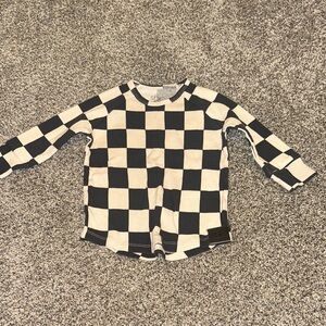 Checkerboard Long Sleeve Kids Tee - Black & Cream
